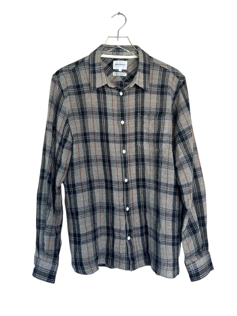 Norse Projects Hans Loose Weave Gauze Wool Plaid Shirt – Gray – Large